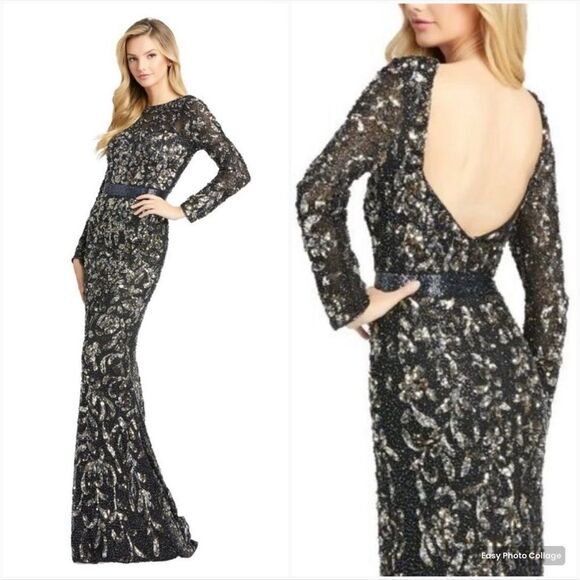 NWT Mac Duggal Long Sleeve Embellished Gown 4316 12 Black - Picture 1 of 13